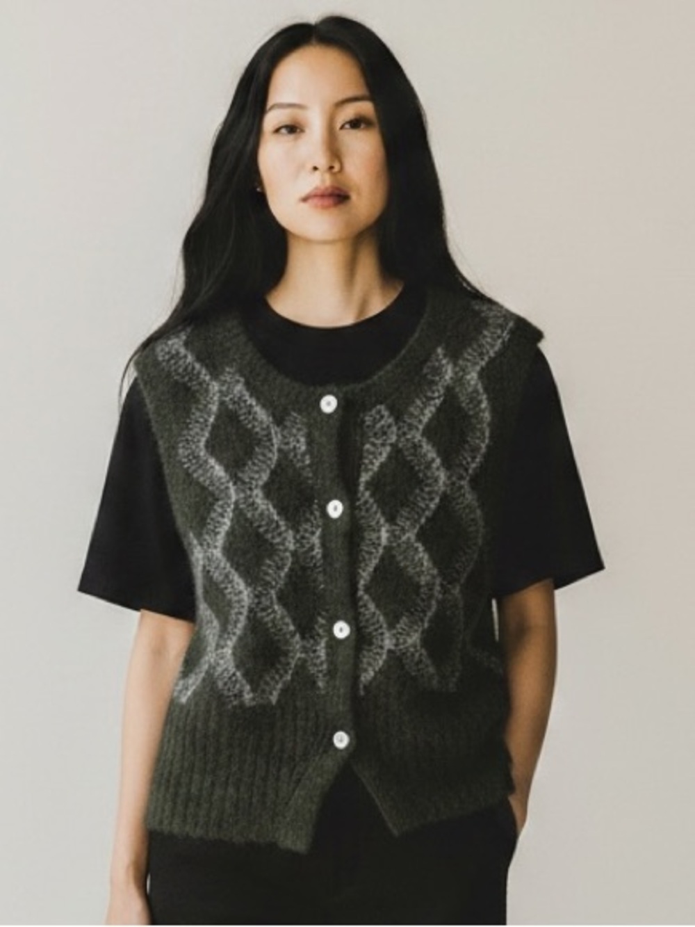 Zara Green wool Argyle Knit Button Front Sweater Vest | Preppy M
